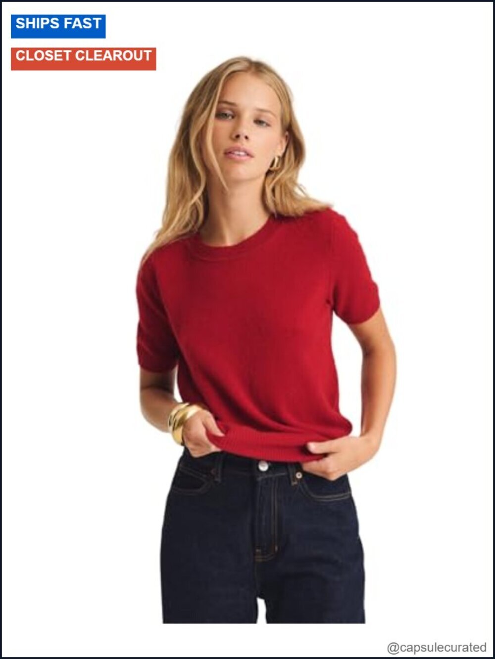 100% Cashmere Lightweight Short Sleeve Sweater Crew Neck